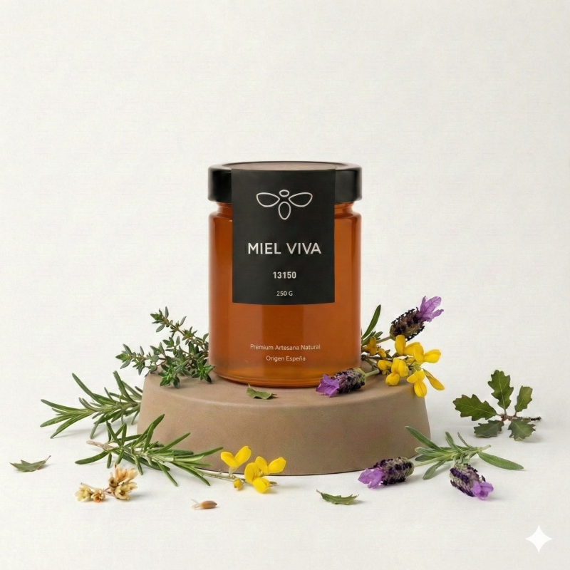 Miel cruda multifloral volcánica de tomillo, romero, retama y cantueso