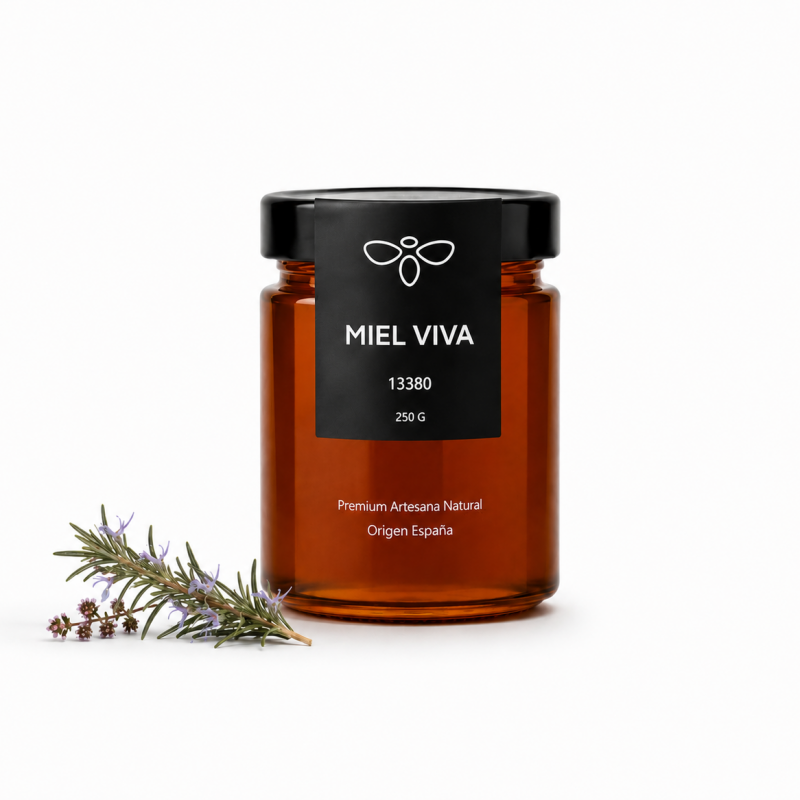 Tarro de miel cruda de tomillo y romero Mel Viva 250g, miel artesanal de Campos de Calatrava